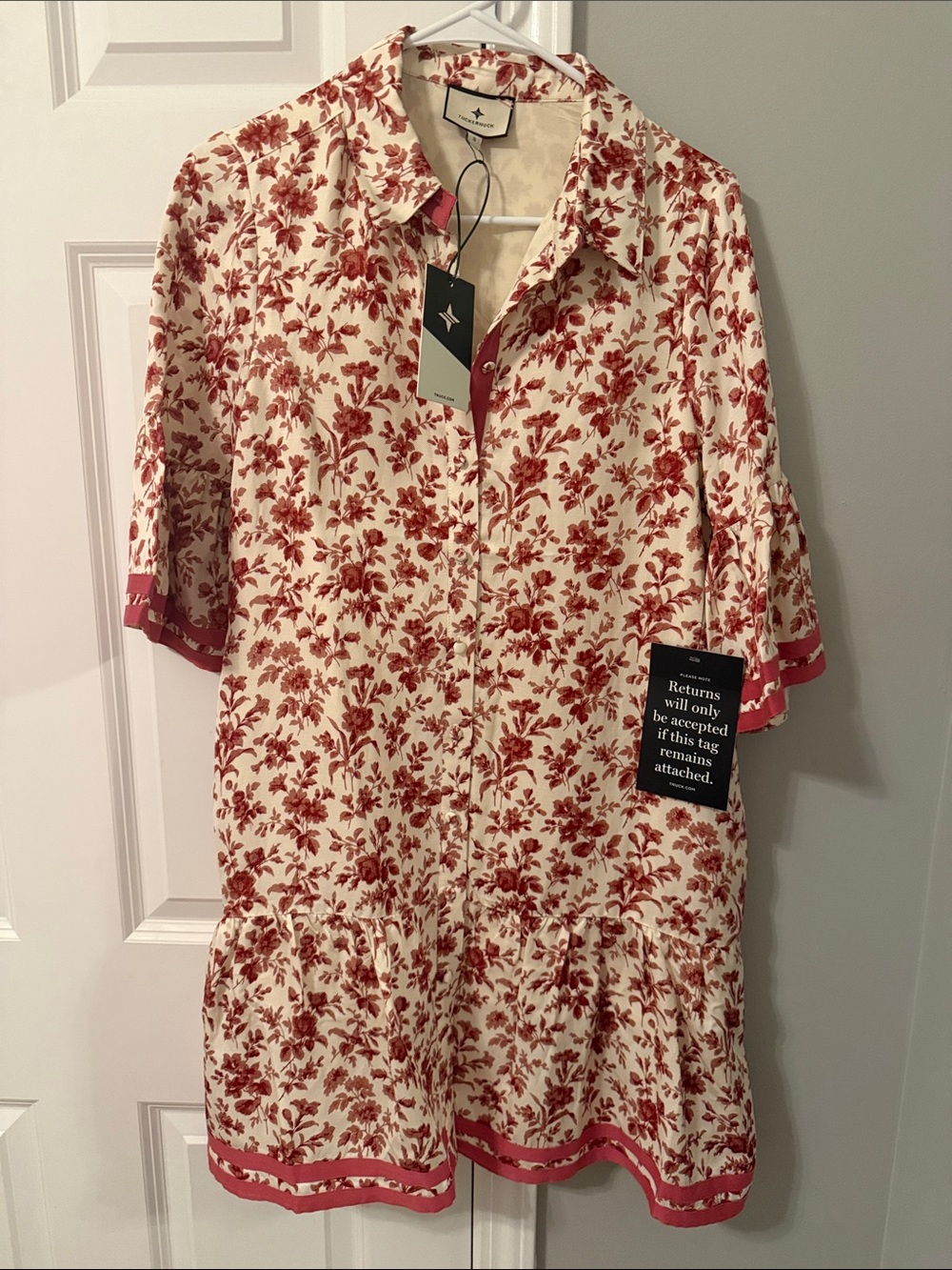 Tuckernuck Floral Shirt Dress - Cream & Rosy Pink